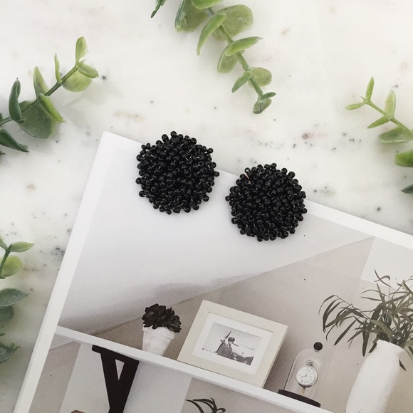 "Clémence" Earrings || Black Beaded Statement - Picture 2 of 9